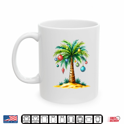 Mug Tropical Christmas Hawaiian Santa Xmas Lights Palm Tree Shirt