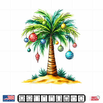 Design Tropical Christmas Hawaiian Santa Xmas Lights Palm Tree Shirt