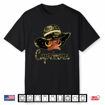 Capricorn Queen Black Culture With Hat Camo Afro Zodiac Shirt