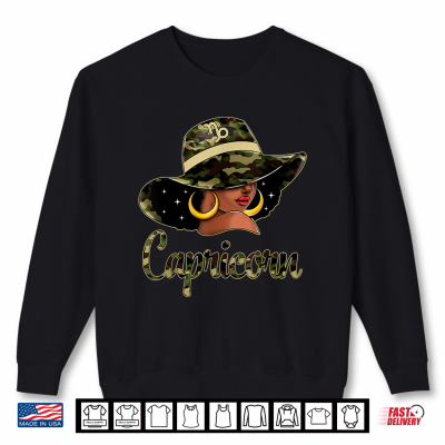 Sweatshirt Capricorn Queen Black Culture With Hat Camo Afro Zodiac Shirt