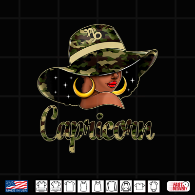 Design Capricorn Queen Black Culture With Hat Camo Afro Zodiac Shirt