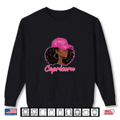 Sweatshirt Capricorn Queen Black Culture With Pink Cap Afro Zodiac Shirt