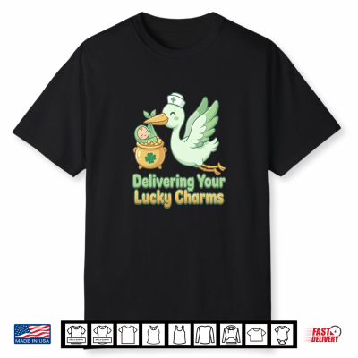St Patricks Day Labor Delivery Nurse Stork Delivering Lucky Shirt
