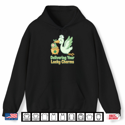 Hoodie St Patricks Day Labor Delivery Nurse Stork Delivering Lucky Shirt