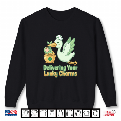 Sweatshirt St Patricks Day Labor Delivery Nurse Stork Delivering Lucky Shirt