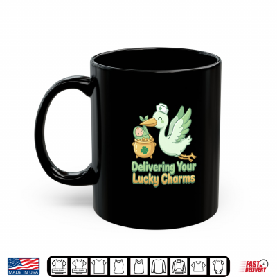 Mug St Patricks Day Labor Delivery Nurse Stork Delivering Lucky Shirt
