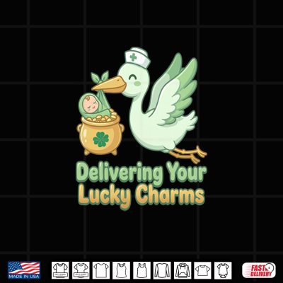 Design St Patricks Day Labor Delivery Nurse Stork Delivering Lucky Shirt