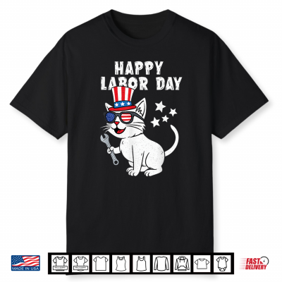 Happy Labor Day Cat Usa Flag Patriotic Union Workers Funny Shirt