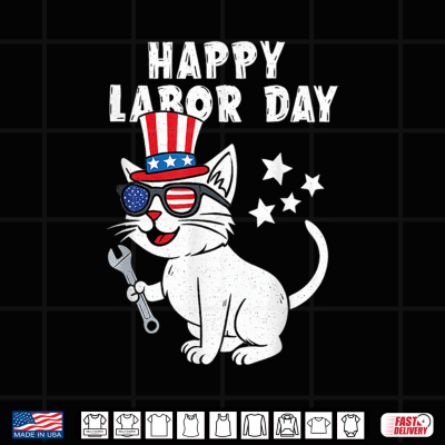 Design Happy Labor Day Cat USA Flag Patriotic Union Workers Funny Shirt