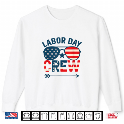 Sweatshirt Labor Day Crew Retro USA Flag Sunglasses Shirt