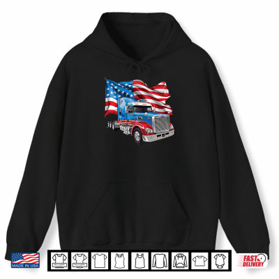 Hoodie Patriotic Truck Driver USA Flag Red White And Blue Box Trucks Shirt