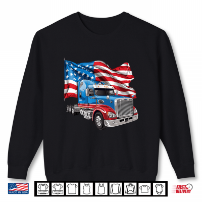 Sweatshirt Patriotic Truck Driver USA Flag Red White And Blue Box Trucks Shirt