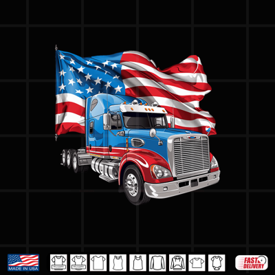 Design Patriotic Truck Driver USA Flag Red White And Blue Box Trucks Shirt