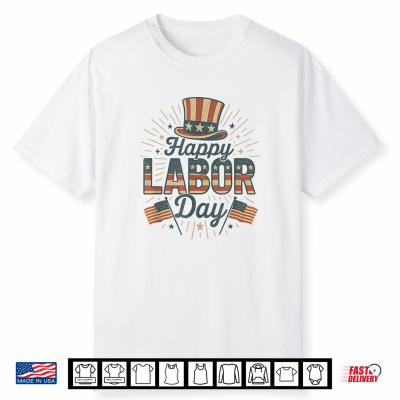 Vintage Happy Labor Day Patriotic American Flag Tee Shirt