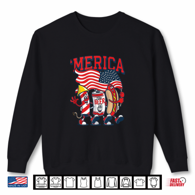 Sweatshirt Merica Patriotic Flag Fireworks Beer Hot Dog Shirt
