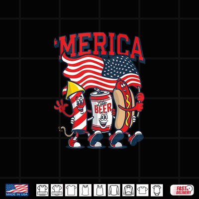 Design Merica Patriotic Flag Fireworks Beer Hot Dog Shirt