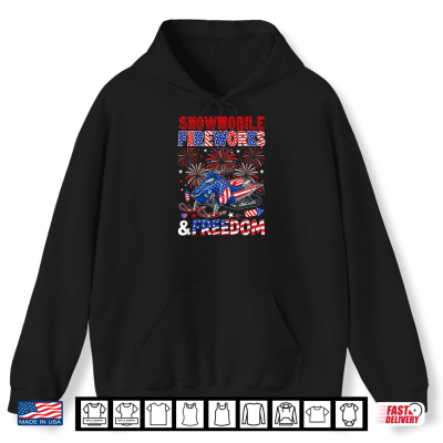 Hoodie Snowmobile Freedom and Fireworks 4th July US Flag Patriotic Shirt