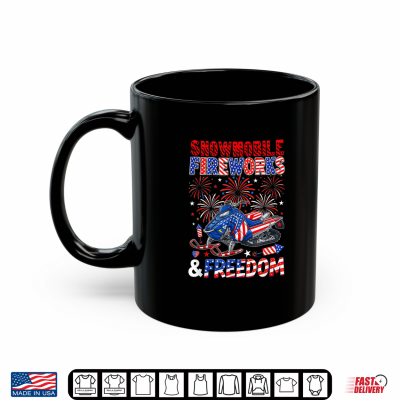 Mug Snowmobile Freedom and Fireworks 4th July US Flag Patriotic Shirt