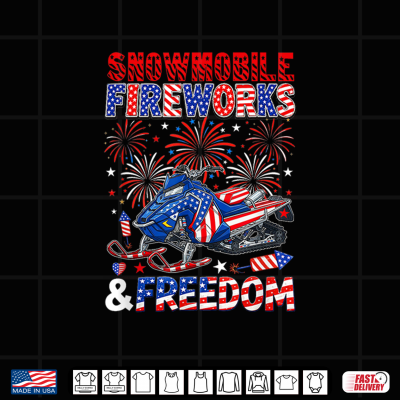 Design Snowmobile Freedom and Fireworks 4th July US Flag Patriotic Shirt