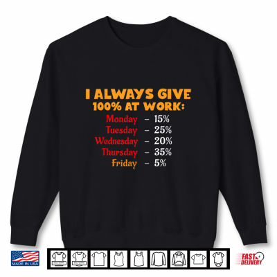 Sweatshirt Funny I Always Give 100 Percent At Work Labor Day Shirt