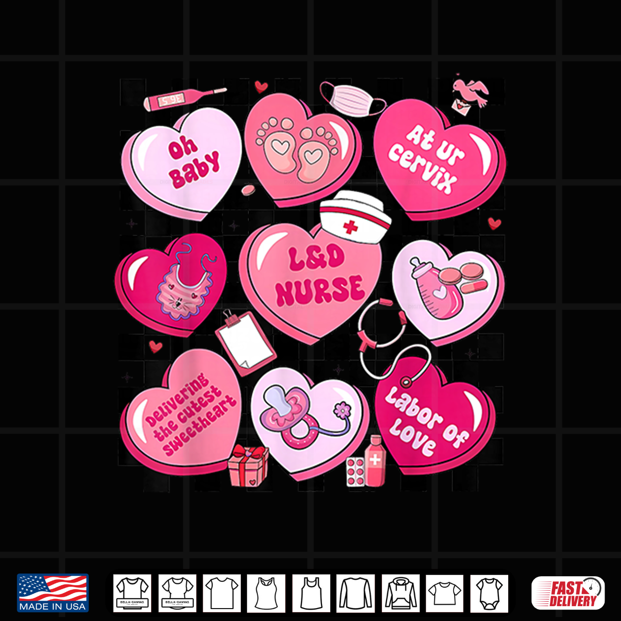Labor And Delivery Nurse Hearts Candy Valentine’S Day Shirt Labor And Delivery Nurse Hearts Candy Valentine’S Day Shirt