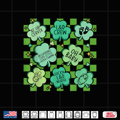Design L And D Nurse St Patricks Day Shamrock Checkered Labor Delivery Shirt