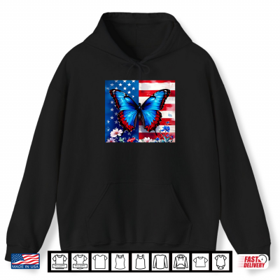 Hoodie Patriotic Butterfly U S A Flag Red White Blue Butterflies Shirt