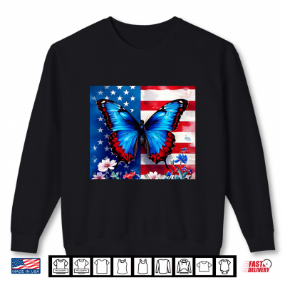 Sweatshirt Patriotic Butterfly U S A Flag Red White Blue Butterflies Shirt
