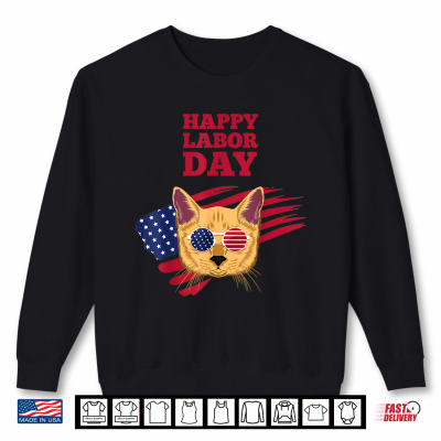 Sweatshirt Funny Vintage Cat Happy Labor Day For Workers And Employees Shirt
