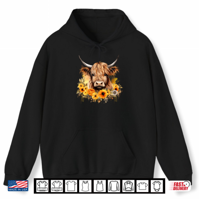 Watercolor Highland Cow With Sunflowers Floral Shirt 1 Hoodie Watercolor Highland Cow with Sunflowers Floral Shirt