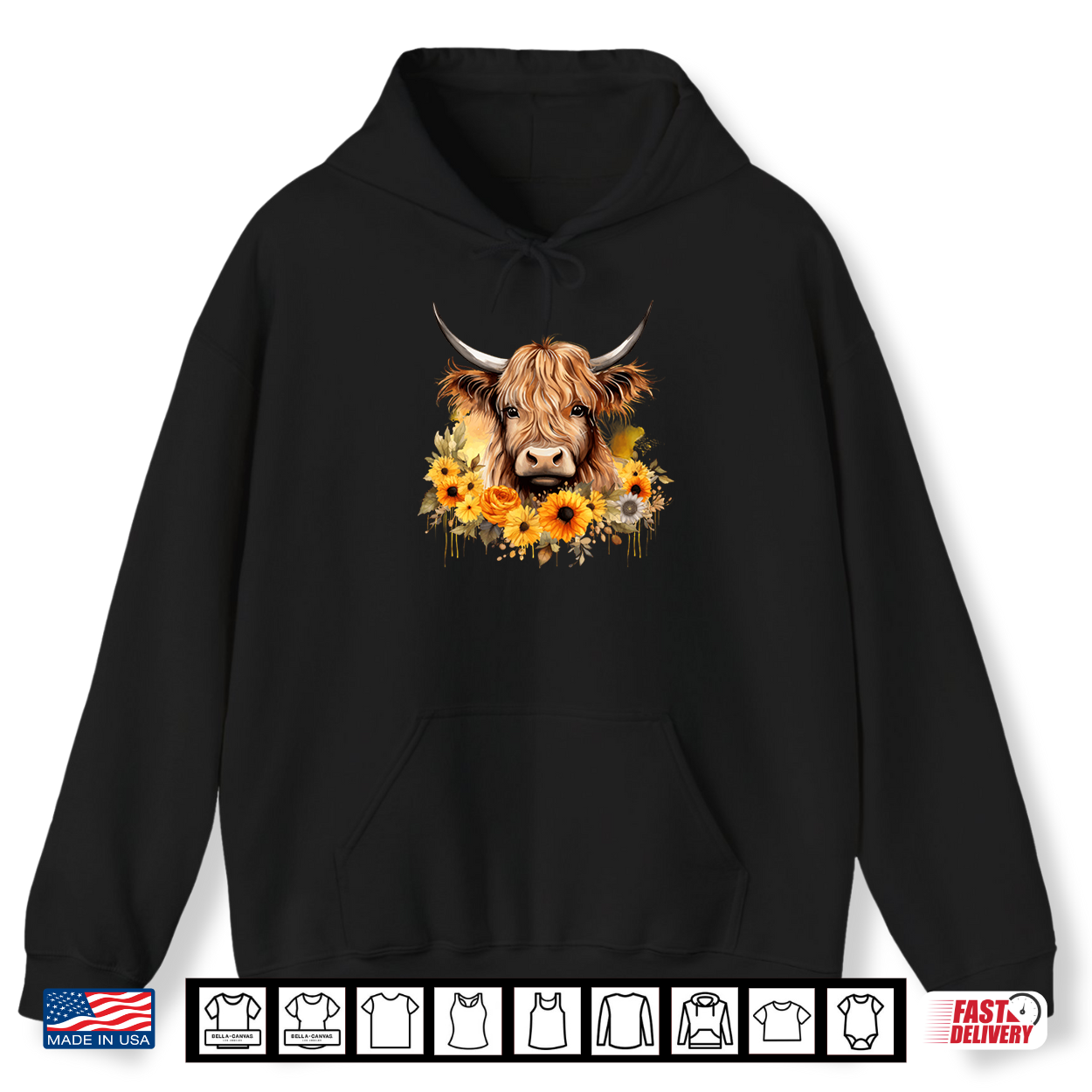 Watercolor Highland Cow With Sunflowers Floral Shirt Watercolor Highland Cow With Sunflowers Floral Shirt