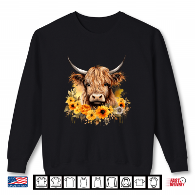Watercolor Highland Cow With Sunflowers Floral Shirt 2 Sweatshirt Watercolor Highland Cow with Sunflowers Floral Shirt