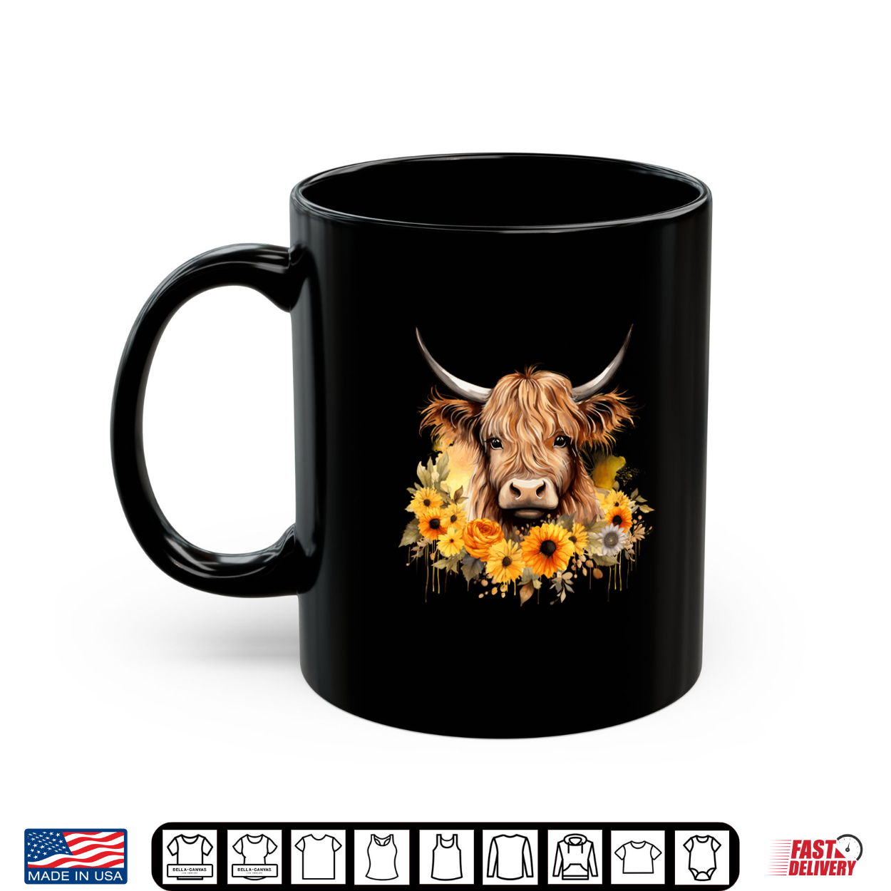 Watercolor Highland Cow With Sunflowers Floral Shirt Watercolor Highland Cow With Sunflowers Floral Shirt