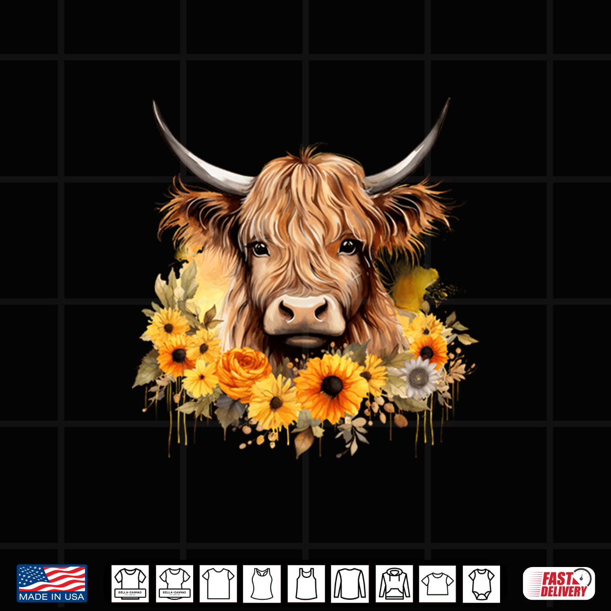 Watercolor Highland Cow With Sunflowers Floral Shirt Watercolor Highland Cow With Sunflowers Floral Shirt