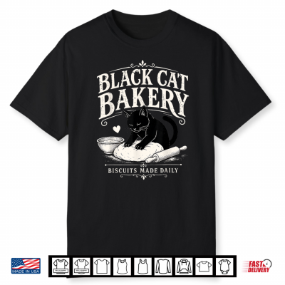 Black Cat Bakery Biscuits Made Daily Cat Lover Art Shirt