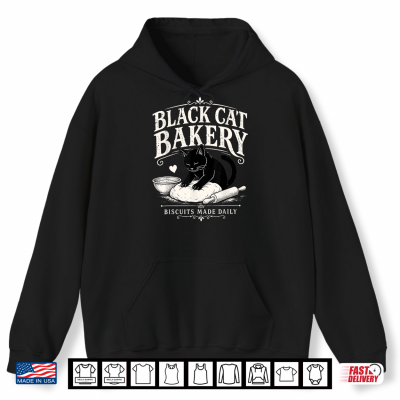 Hoodie Black Cat Bakery Biscuits Made Daily Cat Lover Art Shirt