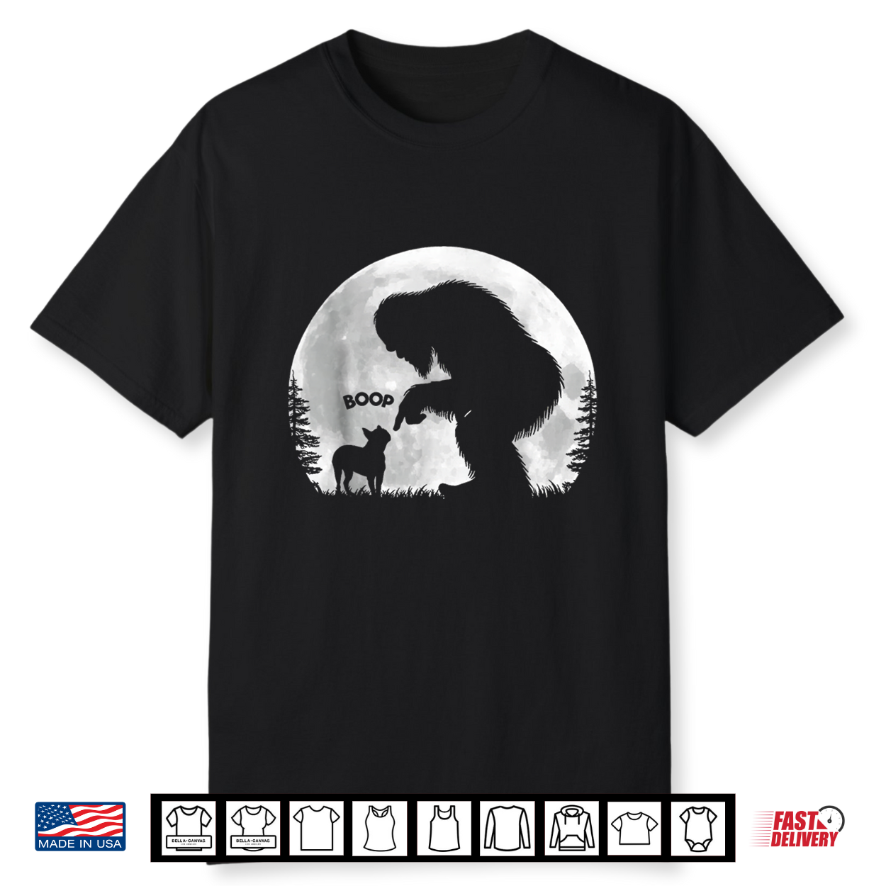 Fun Hand Boop Nose Bigfoot Sasquatch Boston Terrier Moon Shirt Fun Hand Boop Nose Bigfoot Sasquatch Boston Terrier Moon Shirt