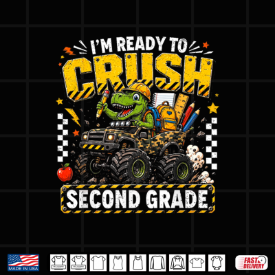 Design Im Ready to Crush Second Grade Monster Truck Dino Boys Kids Shirt