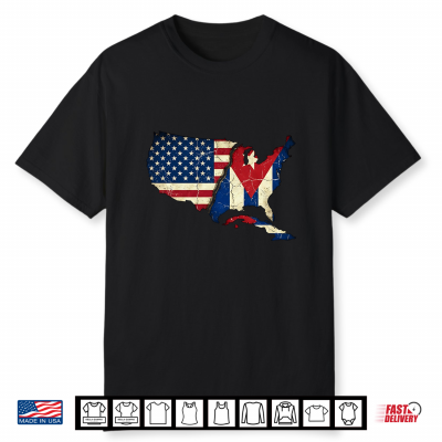 Usa Map Split With Cuban Flag Vintage Distressed Art Shirt