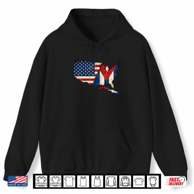 Hoodie USA Map Split with Cuban Flag Vintage Distressed Art Shirt
