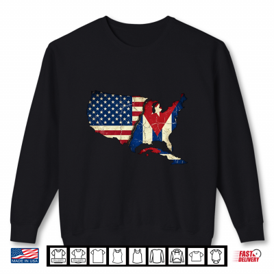 Sweatshirt USA Map Split with Cuban Flag Vintage Distressed Art Shirt