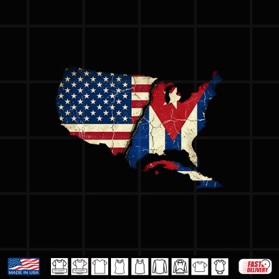 Design USA Map Split with Cuban Flag Vintage Distressed Art Shirt