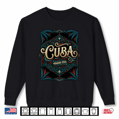Sweatshirt Cuba 1950s Vintage Ornate Tropical Scrollwork Shirt