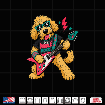 Design Cool Golden Doodle Guitarist Rockstar Dog Musician Shirt