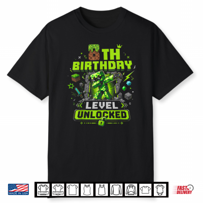 8Th Birthday Level Unlocked Pixel Dab 8 Funny Gamer Boy Kids Shirt