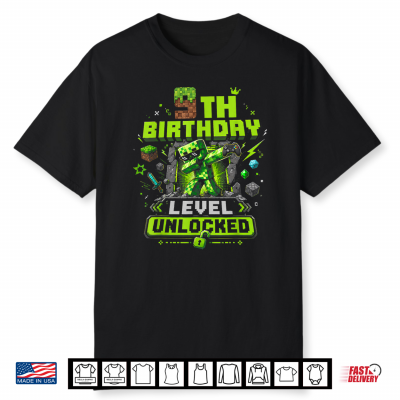 9Th Birthday Level Unlocked Pixel Dab 9 Funny Gamer Boy Kids Shirt