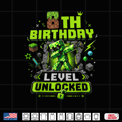 Design 8th Birthday Level Unlocked Pixel Dab 8 Funny Gamer Boy Kids Shirt