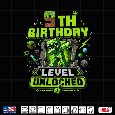 Design 9th Birthday Level Unlocked Pixel Dab 9 Funny Gamer Boy Kids Shirt