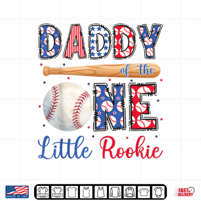 Design Daddy of The One Little Rookie Baseball 1st Birthday Boy Shirt