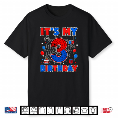 Kids It’S My 3Rd Birthday Boy Spider Web Theme Party 3 Year Old Shirt